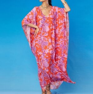 NicoBlu Camille Orange Purple Floral Toile Kaftan Plus Size